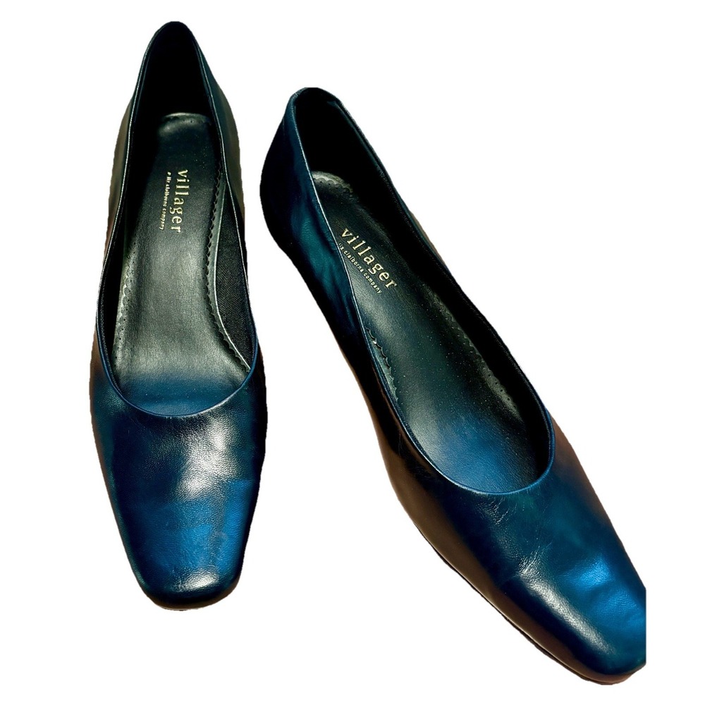 VILLAGER Liz Claiborne Navy Leather Forever Pumps 2.5" Heel Career Shoes Sz 9.5